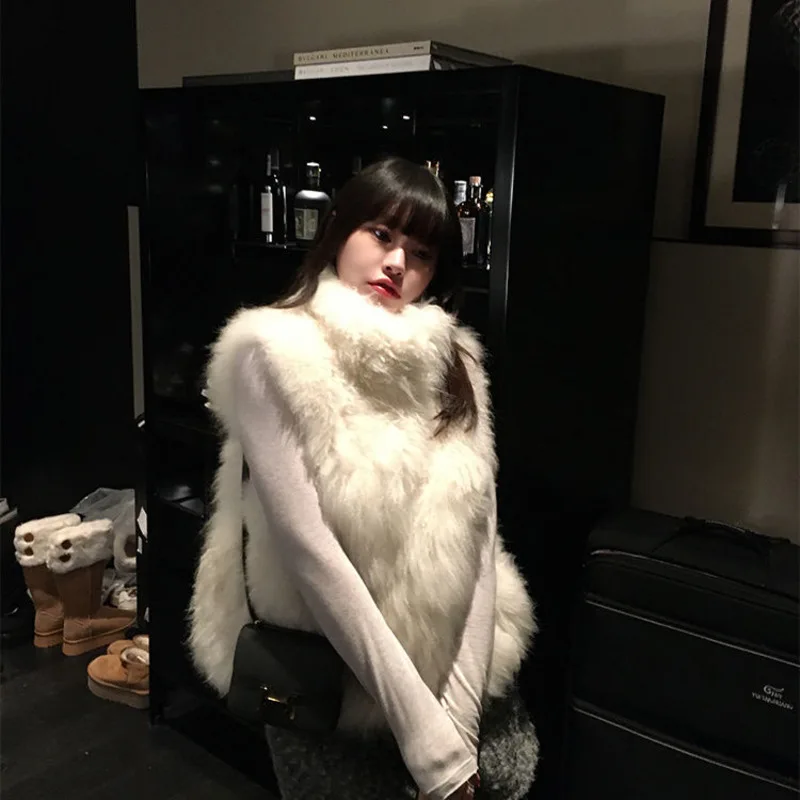 Moda nuova giacca in pelliccia di volpe sintetica da donna coreana slim colletto rialzato gilet in peluche cappotto autunno inverno vestiti da donna di lusso
