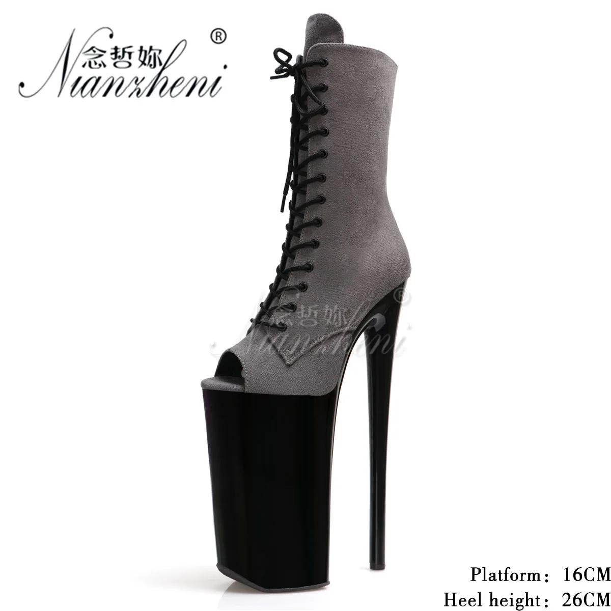 Thin Heels 10Inches Flock Platform Boots Peep Toe Stripper Heels Pole Dance Sexy Fetish Shoes Exotic Dancer Gothic 26cm Cross