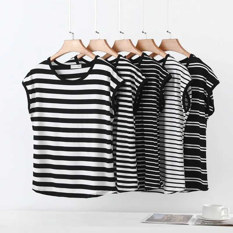 

New Summer Homewear for Women Modal Round Neck Striped Sleeveless Sleepwear Lightweight Loose Plus Size Casual Top Pajamas