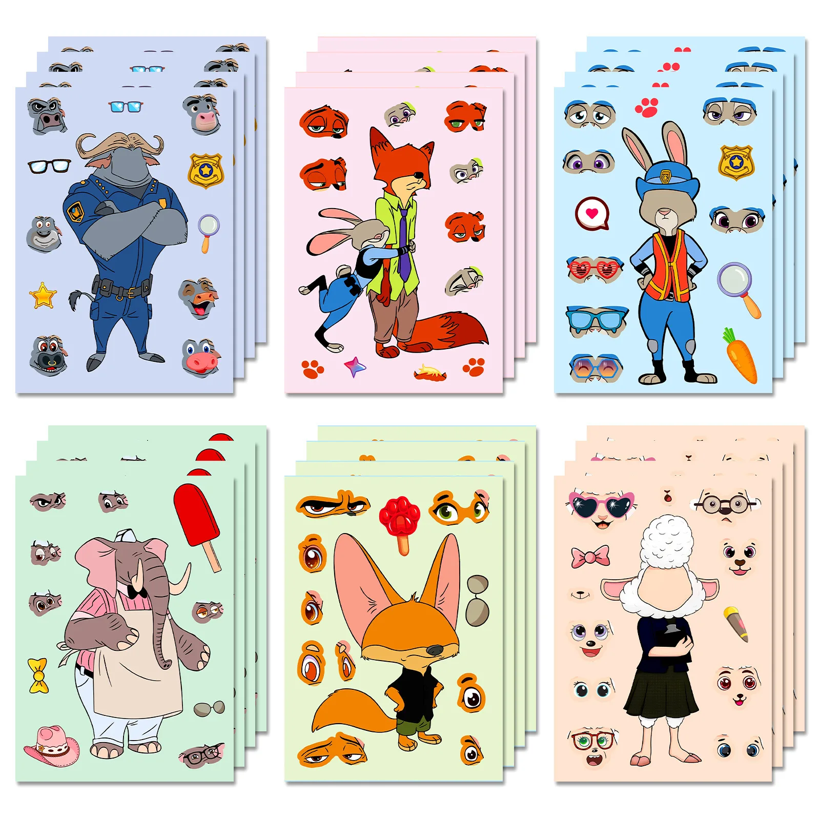 6 sztuk naklejek z motywem królika policjanta z kreskówki, do wymiany twarzy, do samodzielnego tworzenia kostiumów, akcesoriów do figurek anime, zabawek, cosplay dla dzieci.