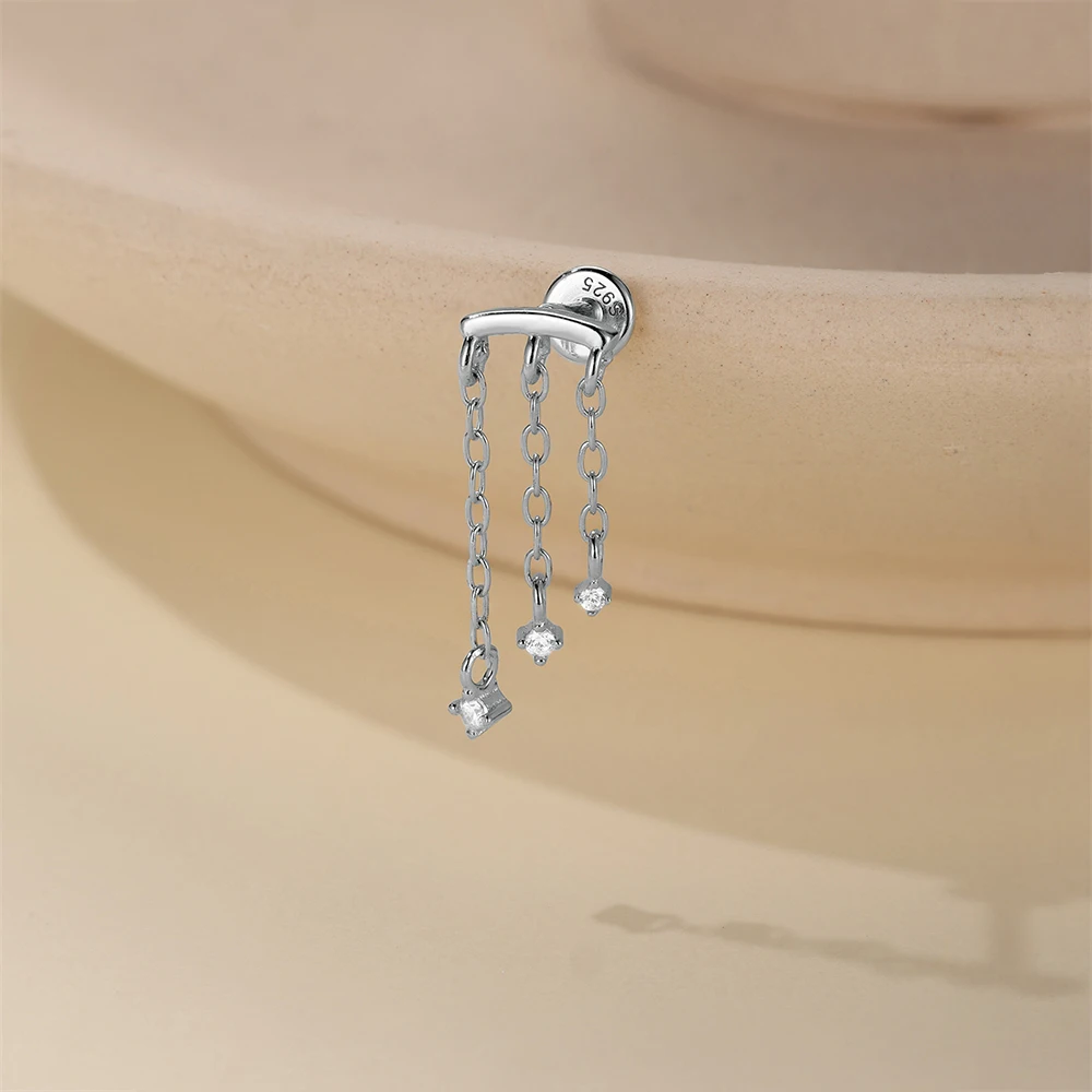 AIDE 925 Sterling Silber Geometrische Glatte Ketten-Quasten-Ohrringe für Damen, Knorpel-Spiral-Piercing, flache Rückseite, zum Schlafen tragbar – Detail 21