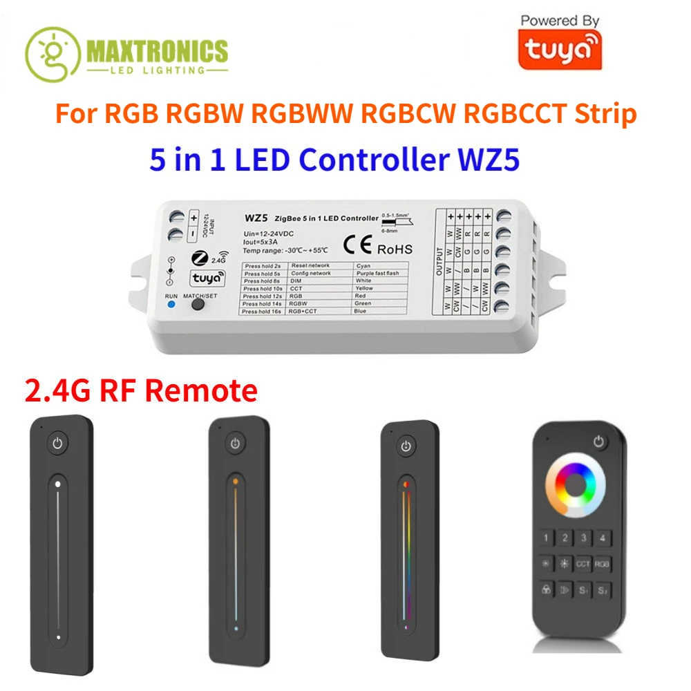 

DC12V-24V Zigbee Smart Led Controller 2.4G RF Remote Google Echo Plus Voice Control DIM For RGB RGBW RGBWW RGBCW RGBCCT Strip