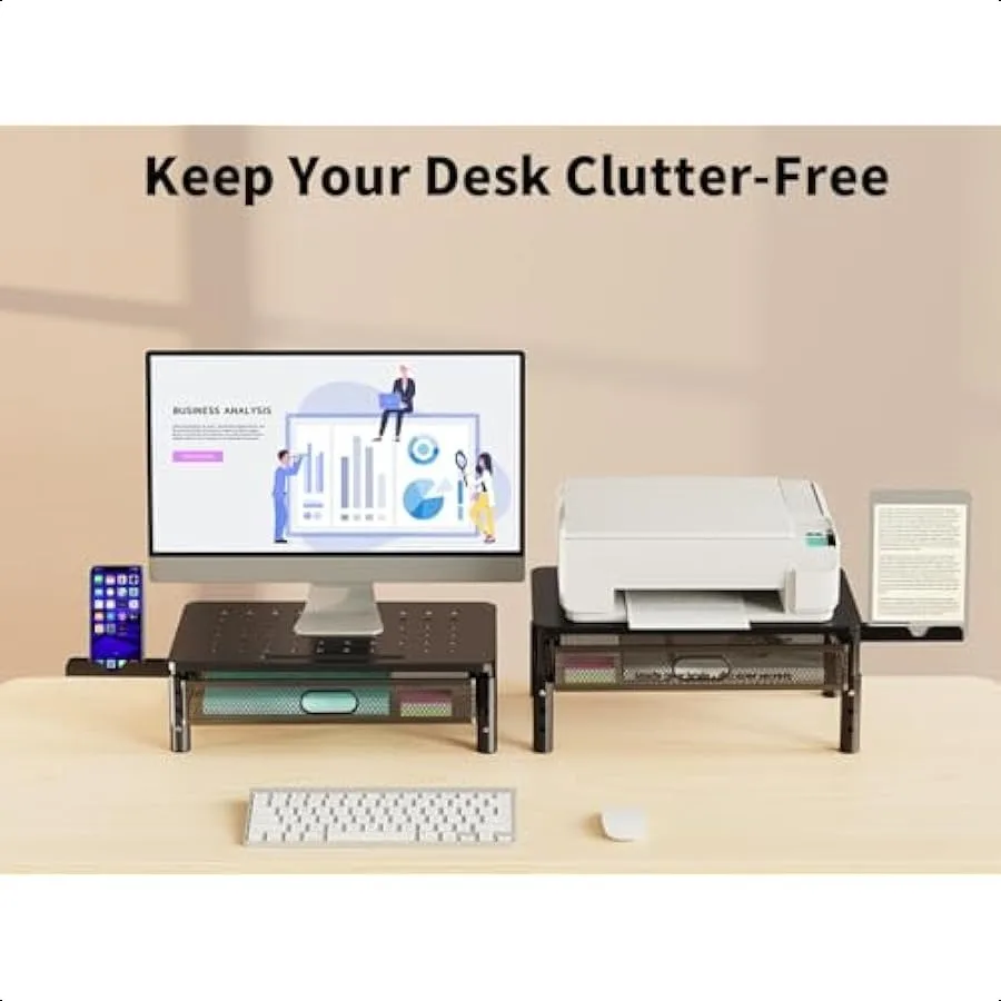 Подставка для монитора Zimilar с металлической сетчатой ящиком, регулируемой по высоте, с держателем для телефона для компьютера, ноутбука, принтера, ноутбука Com