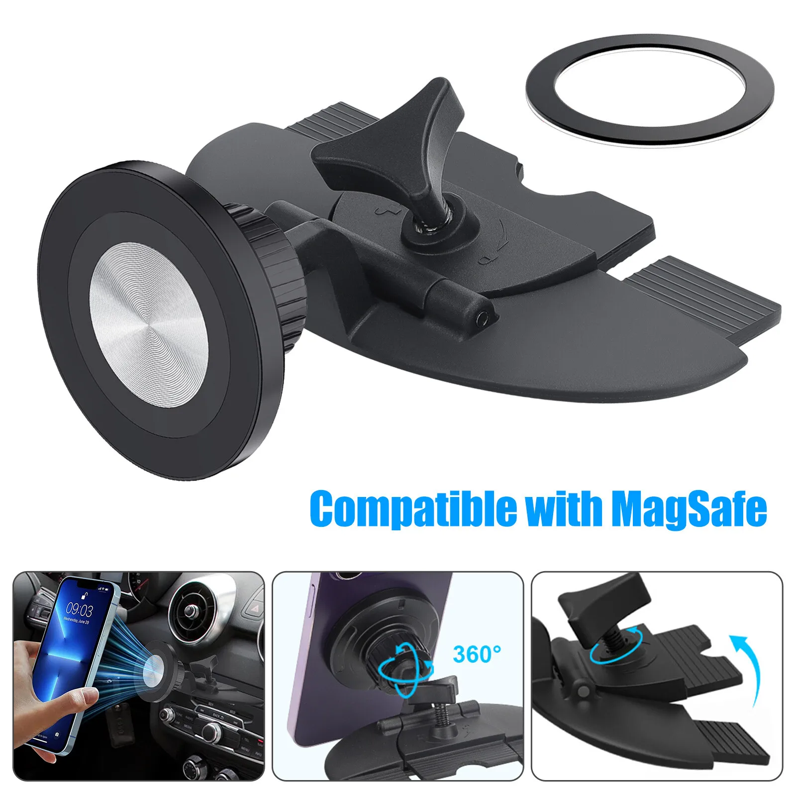 CD Slot Car Phone Holder 360º Magnetic Cellphone Mount for iPhone MagSafe Case