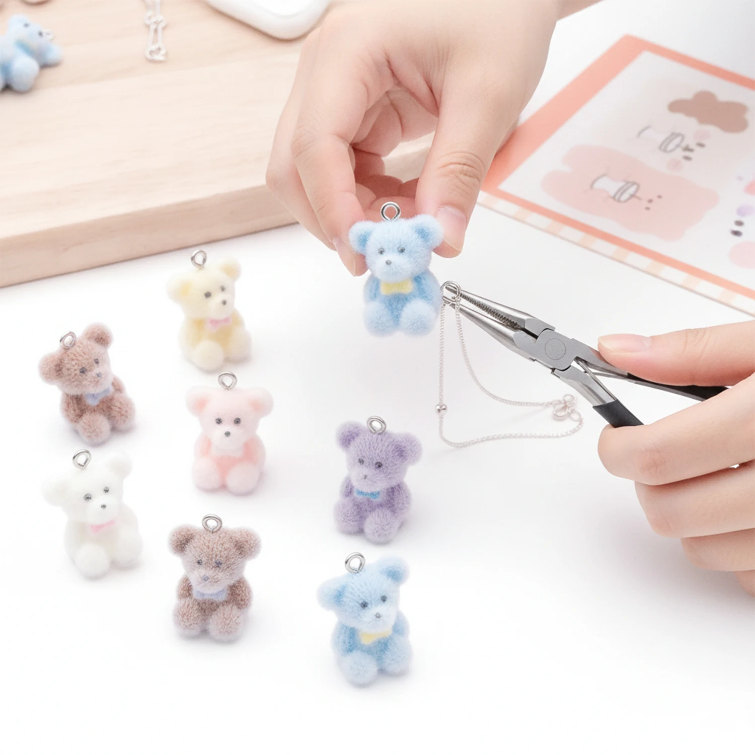 2/10pcs Resin Flocking Cute Little Bear Charms Pendants For DIY Bracelets Necklaces Earrings Jewelry Making Accessories Supplies view 5