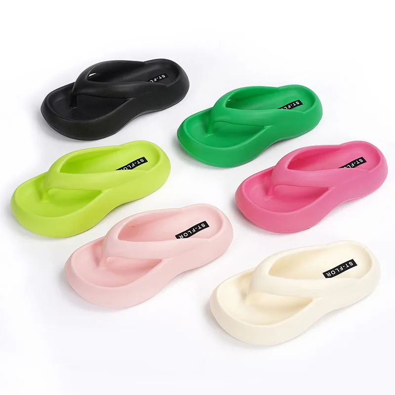 Net Red Summer New Style Step on The Sense of Shit EVA Rubber Plastic Fashion Casual Thick-soled Beach Flip-flops Women Wear