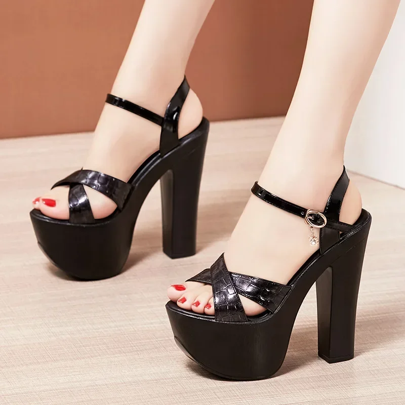 15cm Small Size 32-43 Extreme Block High Heels Sandals Summer 2026 Women's Chunky Platform Sandals for Office Model Party image 2