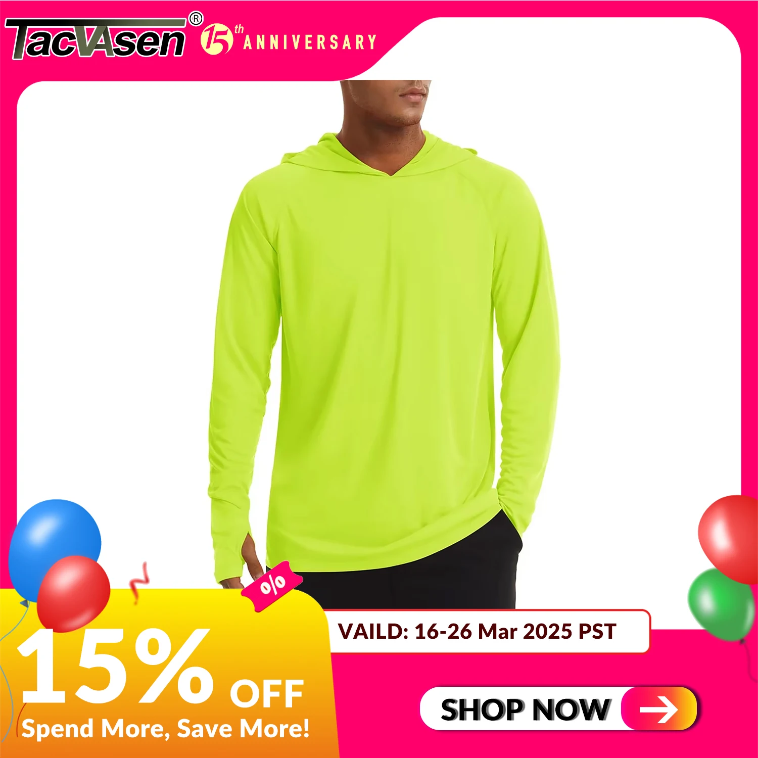 TACVASEN UPF 50+ Hooded T-Shirts Mens Sun Protection Long Sleeve Quick Dry T shirts Outdoor Sports Running Hoodies Pullover Tops