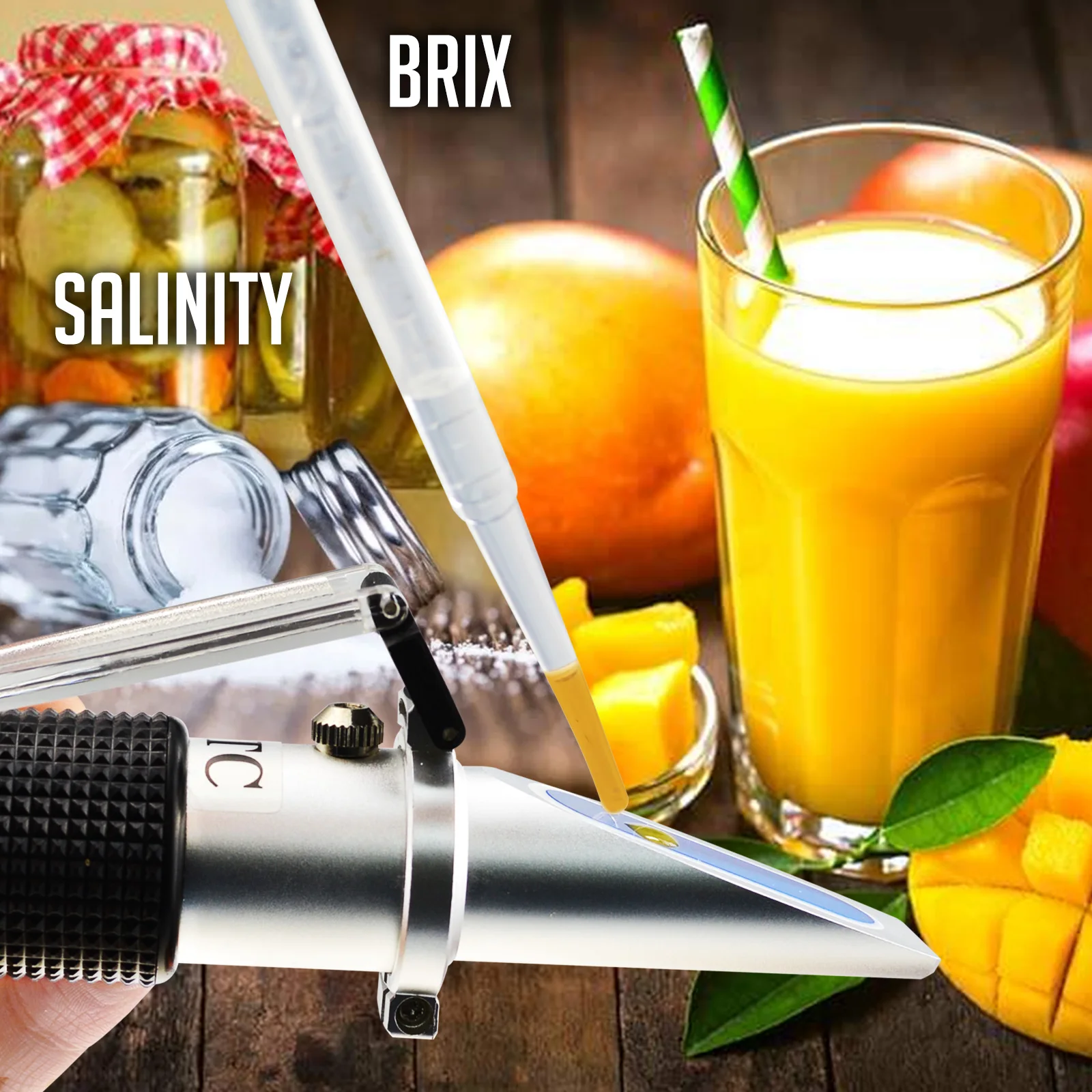2-in-1 Brix Salinity Refractometer Dual Scale 0-32% Brix & 0-28% Salinity with ATC Sodium Chloride in Food Salt Seawater Brine