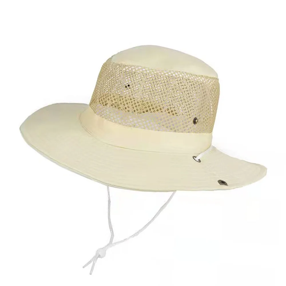 Portable Mesh Breathable Bucket Hat Fordable Wide Brim Fishing Sun Hat Quick-drying Sun Protection Basin Cap Summer Panama Hat