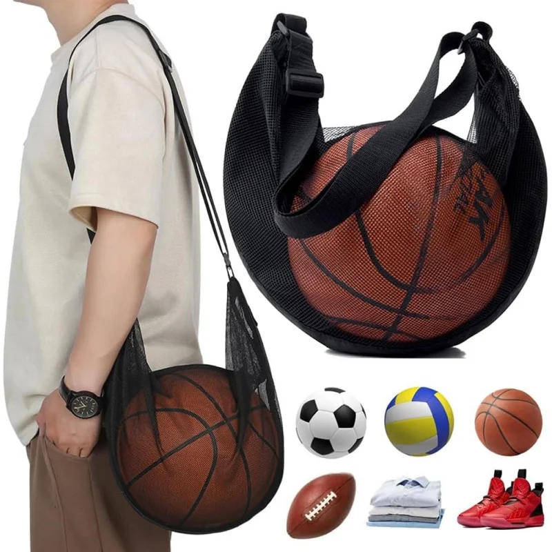 

Anti-Tear Mesh Single Ball Bag Fits Size 7 Basketball Soccer Volleyball Crossbody Carrier With Adjustable Strap & Zipper