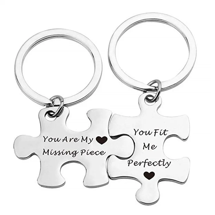 Puzzle Piece Keychain Stainless Steel 2pcs/Set Key Chain Personalized Custom Name Couple Sister Keyring  Family Valentine Gift