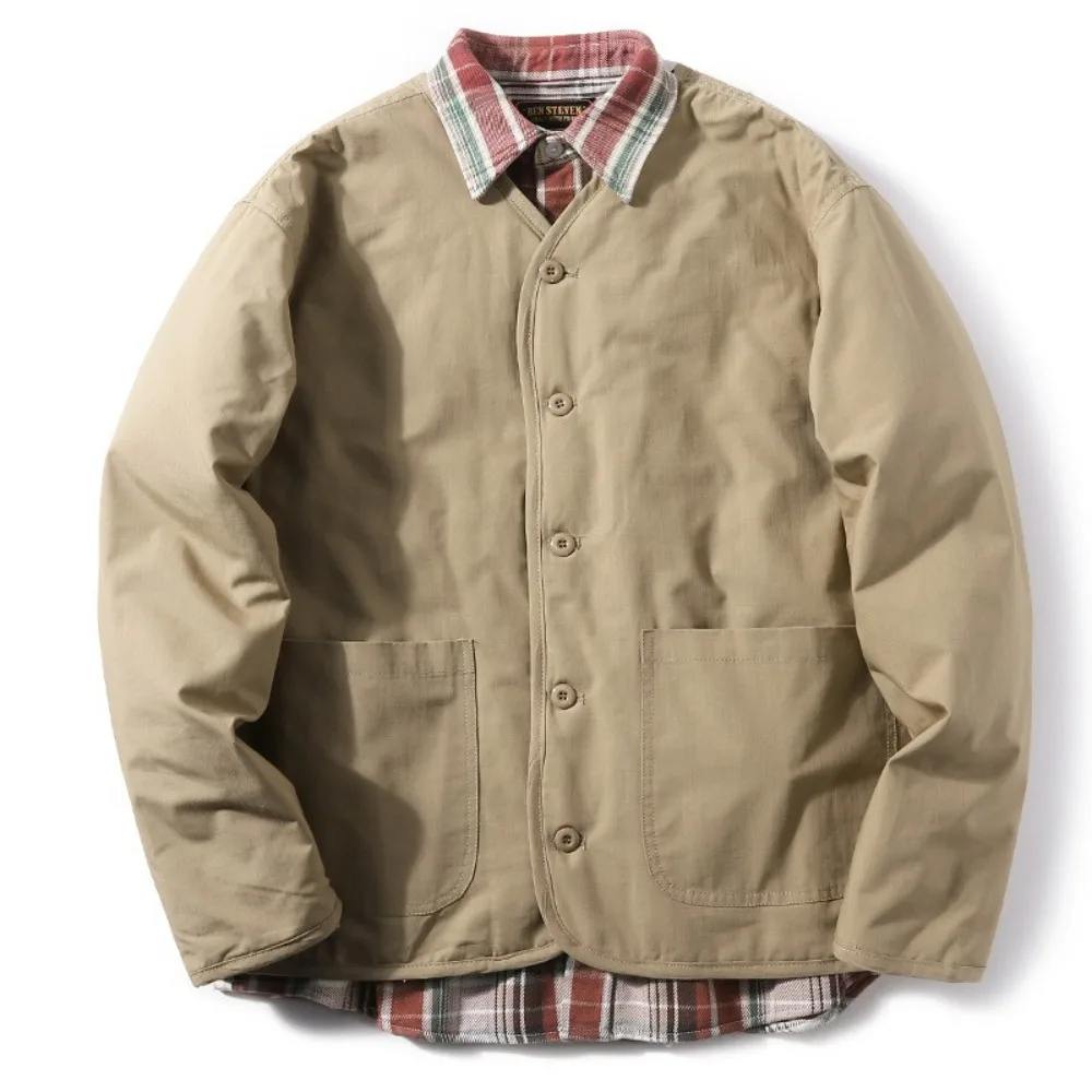 

Japanese-style Retro Loose Cotton Jacket, Unisex for Men and Women, Winter Couple's Workwear Jacket, Collarless V-neck Cardigan