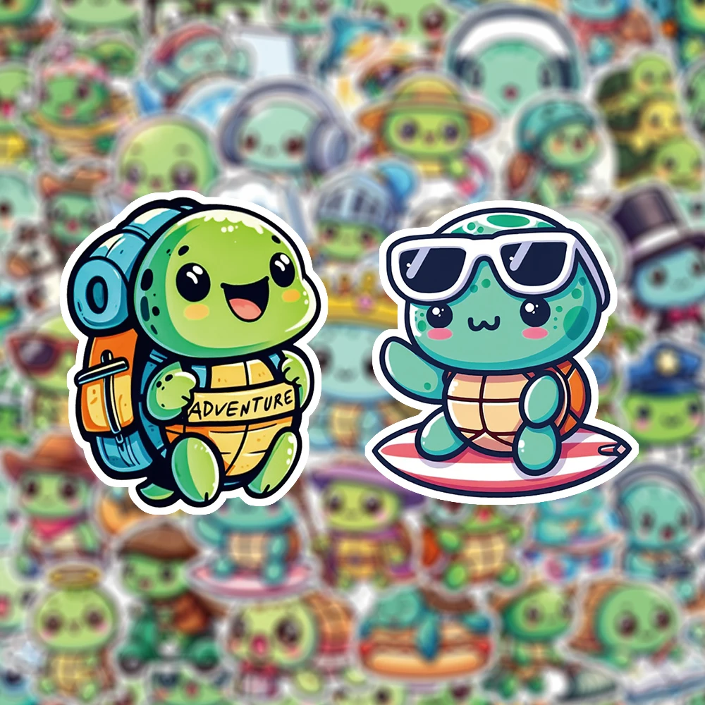 

10/30/60pcs Kawaii Cartoon Turtle Stickers Funny Cute Animal Decals Water Bottle Laptop Phone Graffiti Sticker Decoration Toys