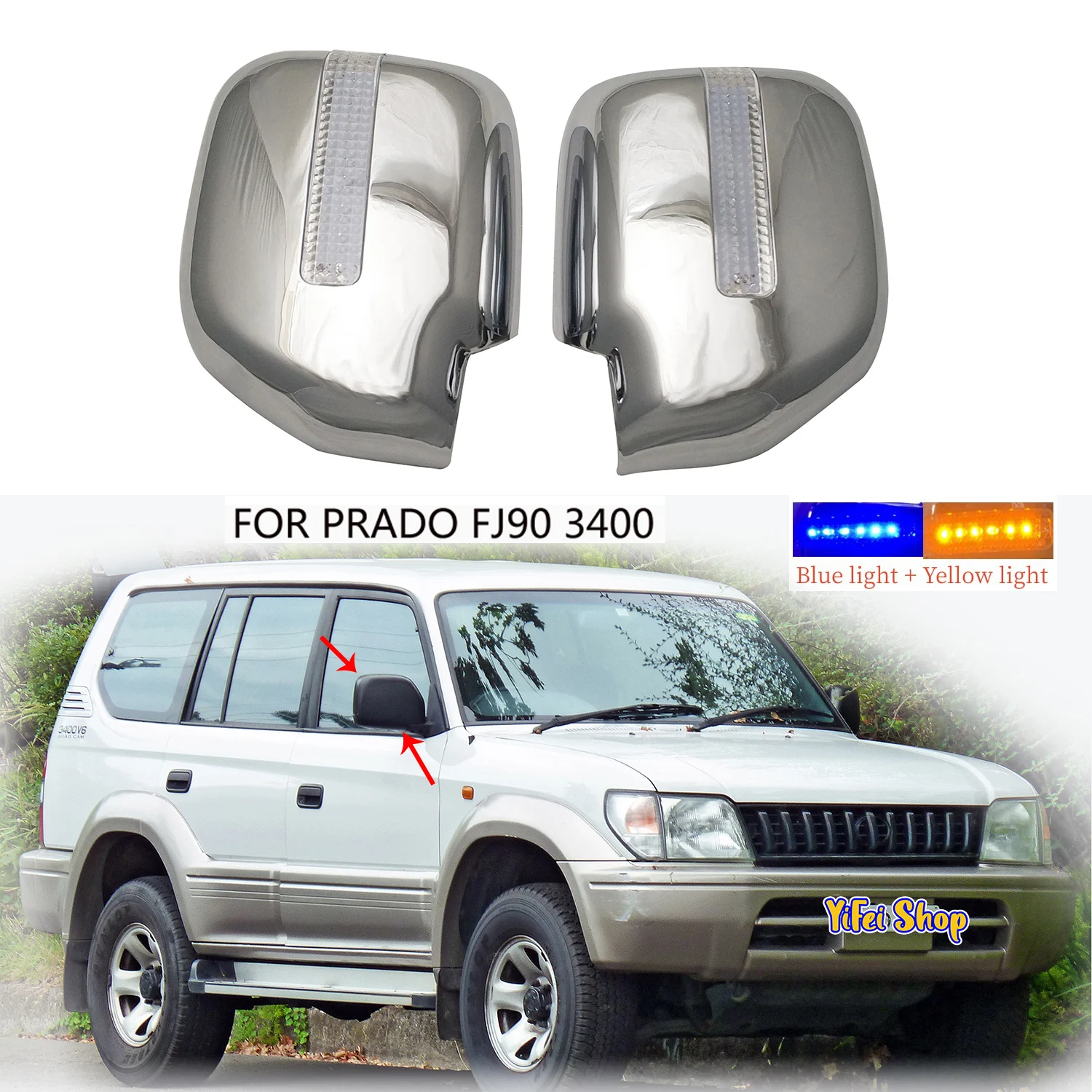 1996-2002 For Toyota Land Cruiser Prado fj90 J90 90 3400 Car ABS Chrome Accessories Plated Door Rearview Mirror Cover With LED