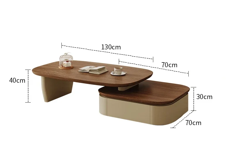 

Coffee table living room household cream style modern simple walnut medium and ancient style high-end combination tea table