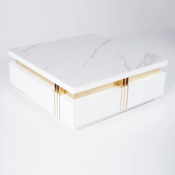 Newest Living Room White Mirrors Coffee Table Gold Stainless Steel Accent Table Square Center Table for Home Hotel