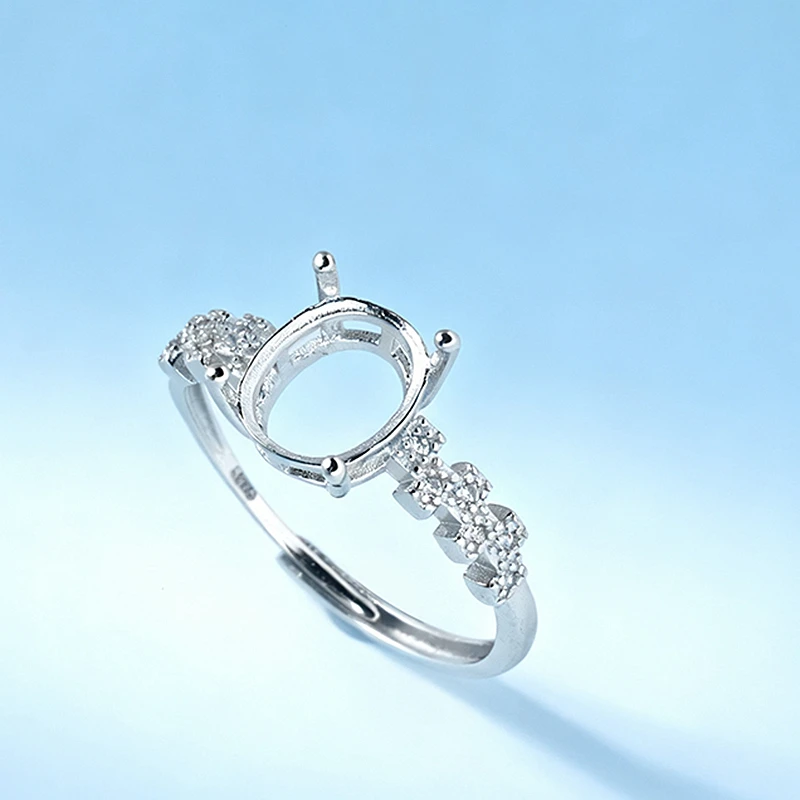 

925 Sterling Silver Engagemnet Wedding Ring 7x8.5mm Oval Cut Cabochon Semi Mount Ring Setting