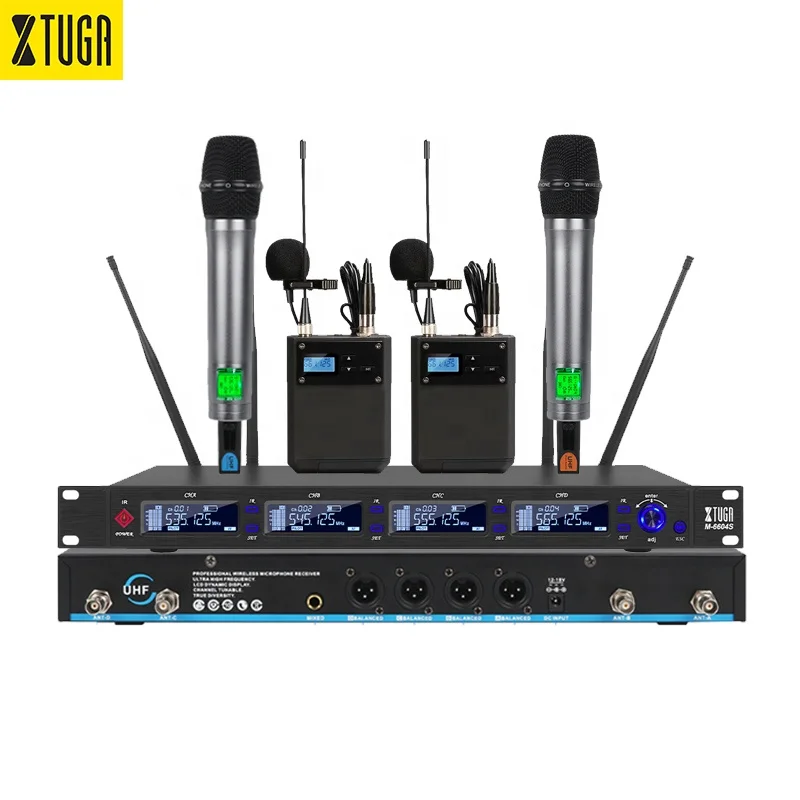 

Xtuga M-6604S 260ft 390ft dual mode 4 channel wireless microphone uhf mic