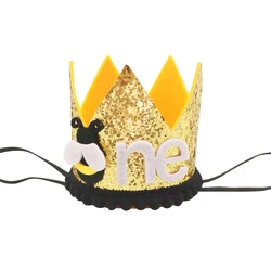 1Pcs Baby Number 1st One Bee Crown Birthday Wild One Hat Headband Hairband Photo Props Baby Shower 1st Birthday Party Decoration