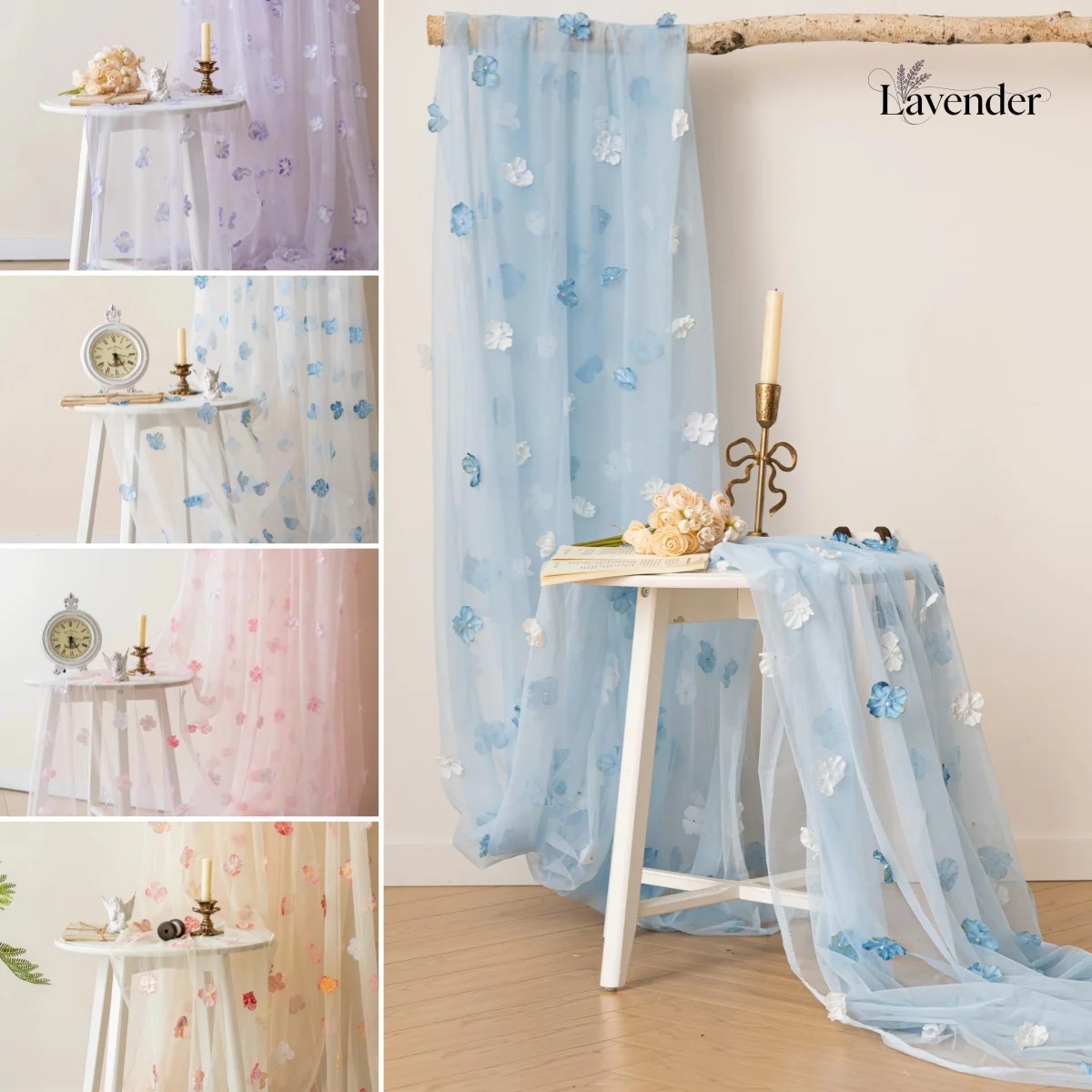 Blue  pink three-dimensional flower soft micro elastic mesh yarn handmade flower sewing wedding dress children's clothing fabric