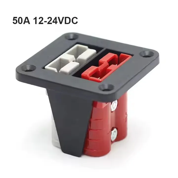 

Dual Port 50A Red Grey Battery Plug Connector Cover Flush Surface Mounting Bracket Panel Socket Jack for Marine RV for Power