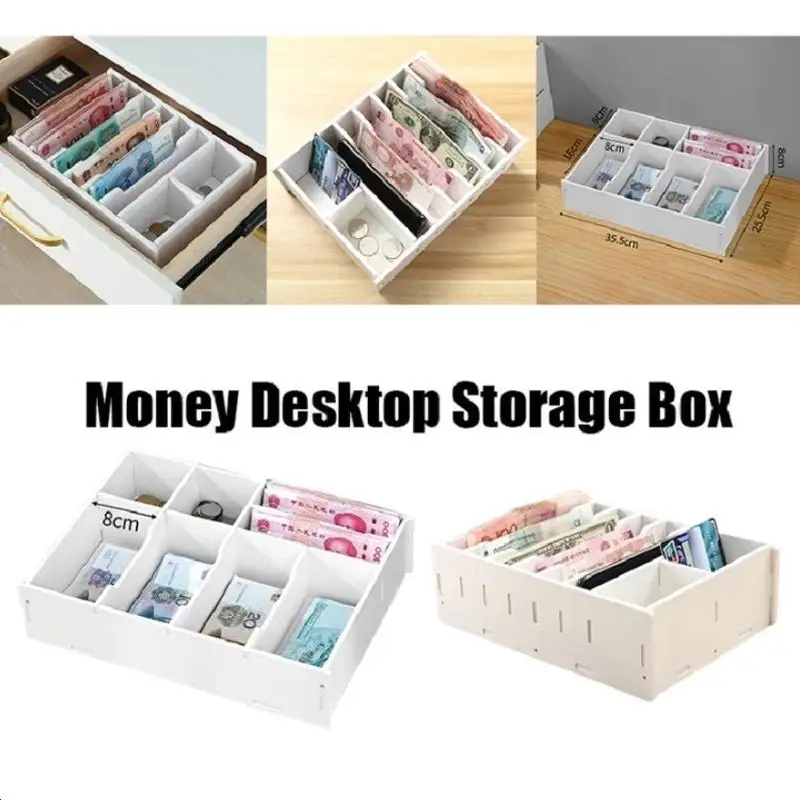 6/8 Grid PVC Organizing Shelf Durable Drawer Cashier Change Box Storage Desktop Desktop Storage Box