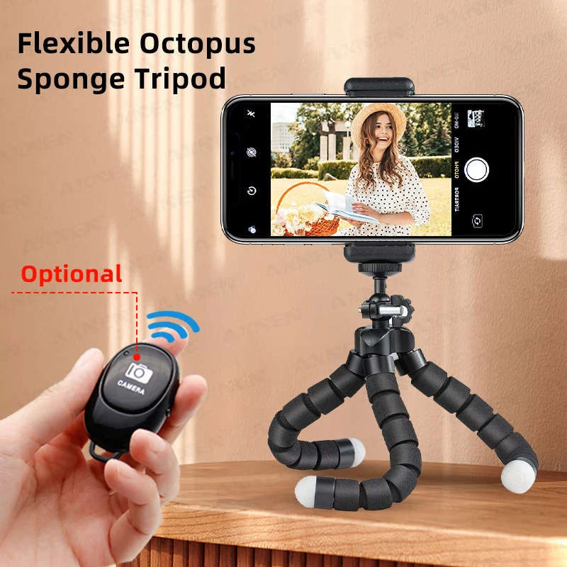 Tripods Tripod for Phone Mobile Camera Holder Clip Smartphone Monopod Tripe Stand Octopus Mini Tripod, Optional Wireless Remote