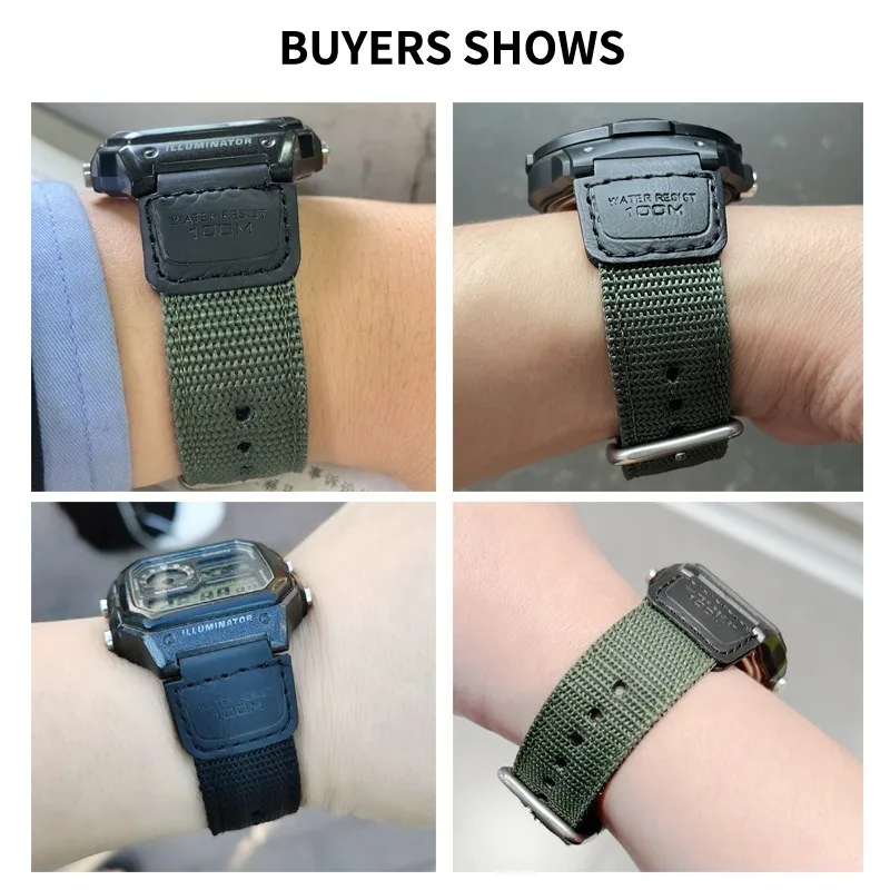 18mm Nylon Canvas Sport Watch Strap for Casio W800H Menfor Casio AE-1200WH/SGW-300/AQ-S810W/F91W Convex Men Women Bracelet Band