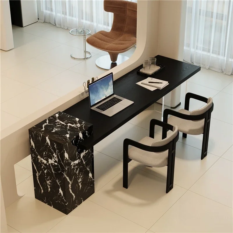 Solid wood living room sofa back desk black minimalist double computer desk worktable household