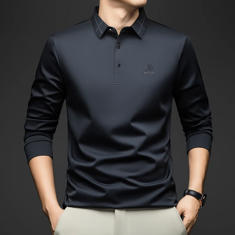 BROWON Polo Shirt for Man 2026 Spring Autumn Men Long Sleeve Polo Shirts Casual Loose Turndown Collar Wool Tops for Man Clothing