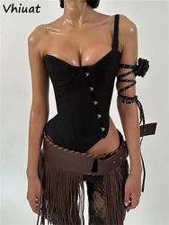 Vhiuat 2025 Y2K Irregular Sleeveless Backless Corset Crop Top Sexy Club Women Clothes Off Shoulder Fashion Tube Tank Tops Female