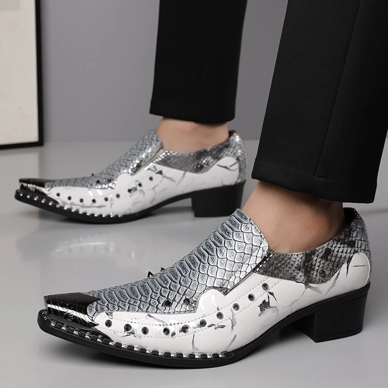 large size men's fashion stage nightclub natural leather rivets shoes slip-on lazy shoe designer studded sneakers cool footwear