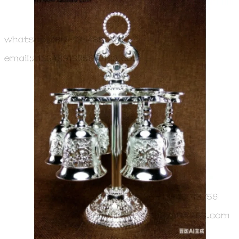 Tin Metal Tall Wine Glass Holder 7-piece Set Single-layer Bright Silver White Rose European Style