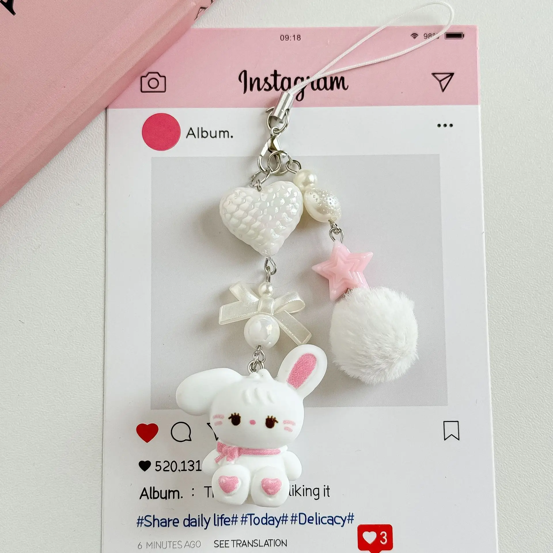 

Cartoon plush rabbit pendant, heart bag charm, ins style girly keychain, versatile cute phone chain ornament