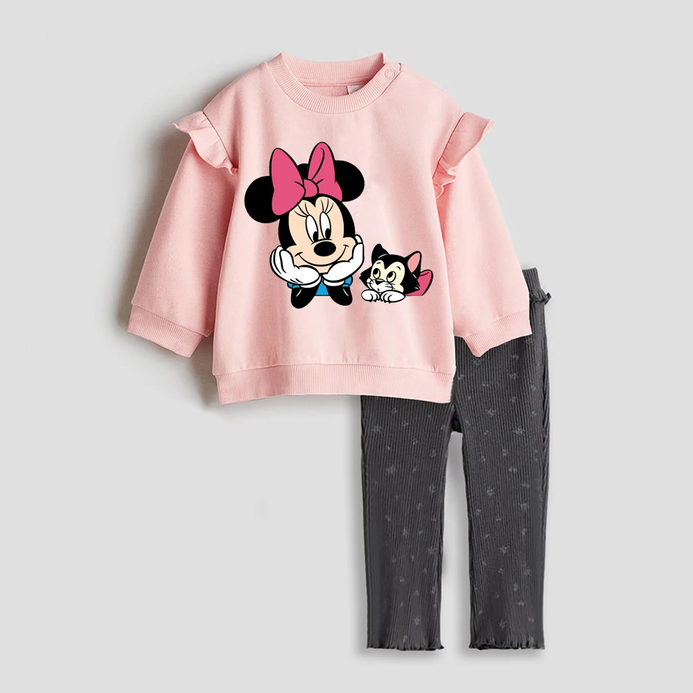 2 قطع الكرتون طفلة الملابس القطنية المطبوعة طويلة الأكمام أعلى + بانت الاطفال فتاة الملابس دعوى