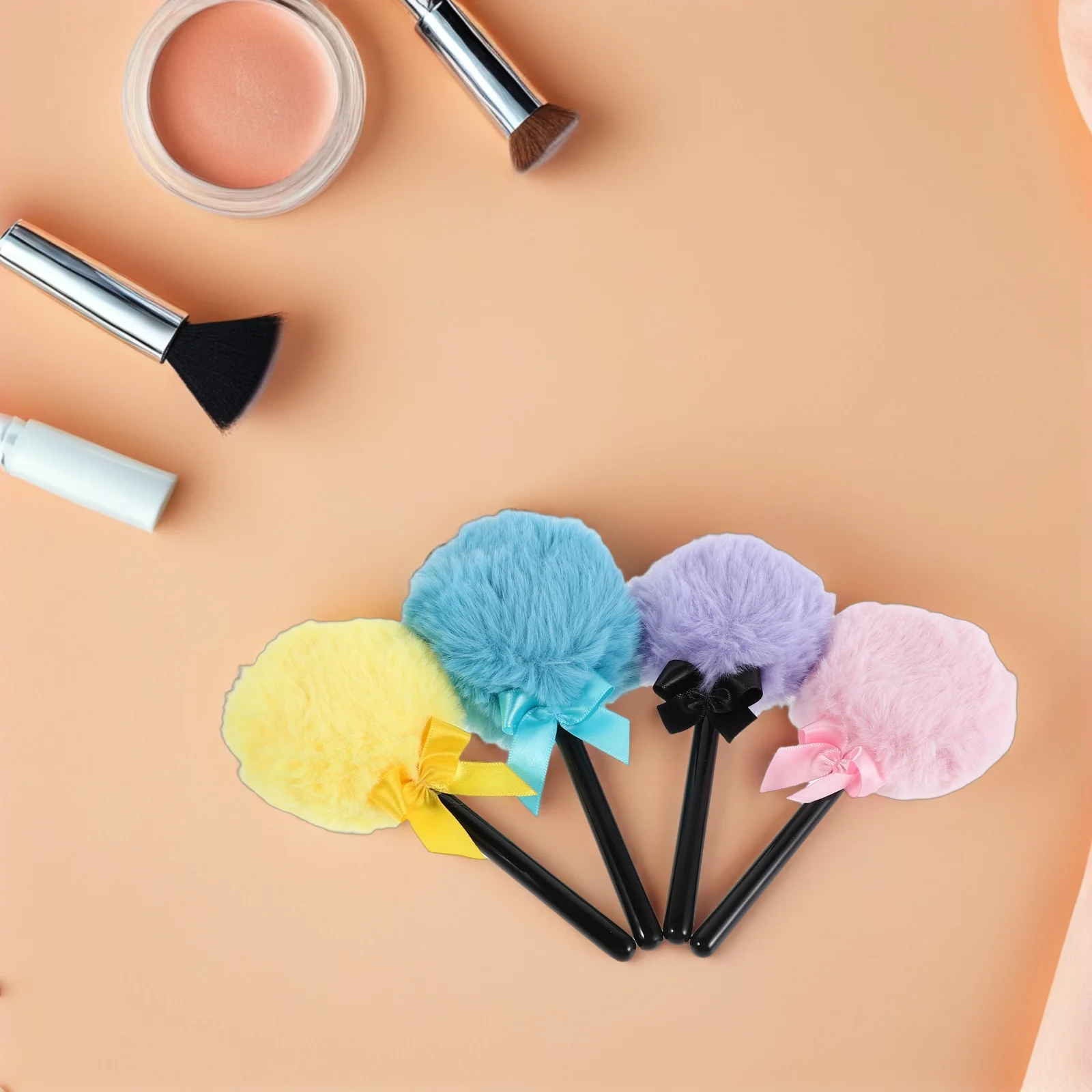 

4Pcs Makeup Egg Unique Shape Long Bristle Puff for Face Powder Foundation Application Smooth Finish Travel Friendly