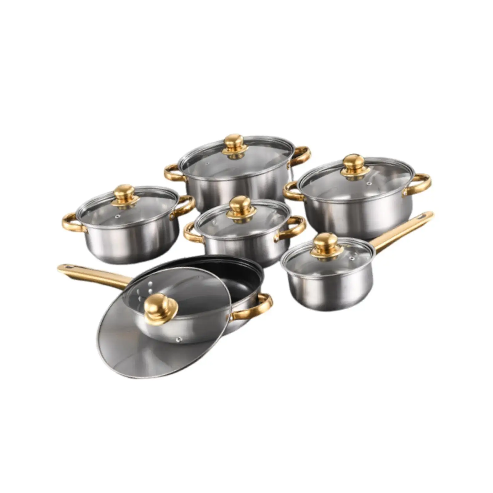 6-Piece Cookware Set, Pots And Pans, Non-Stick Stainless Steel with Glass Lids, Easy to Clean