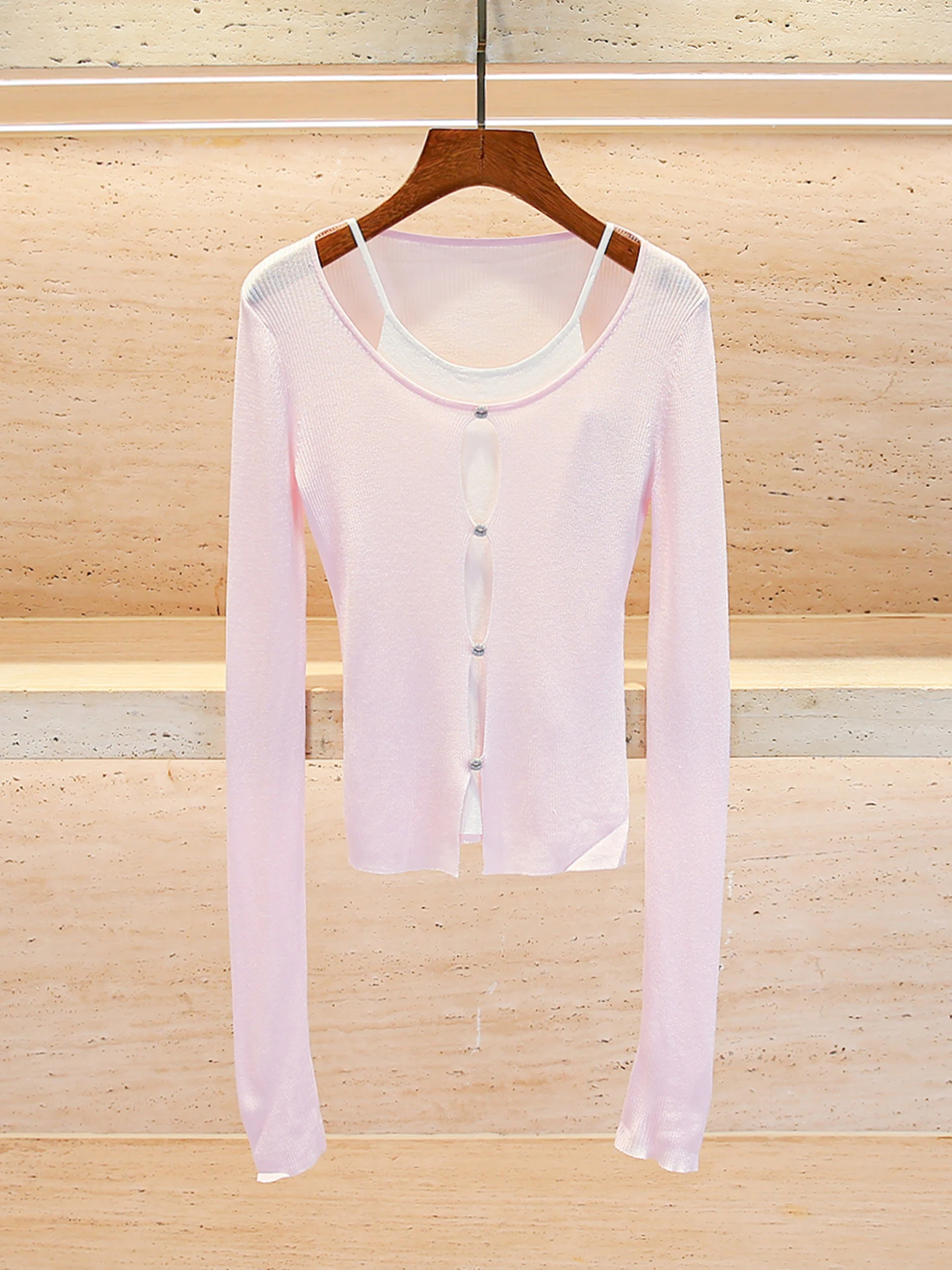 

Высококачественный женский вязаный топ с вырезами, облегающий дизайн, сенсация, искусственный комплект из двух предметов, длинный свеч, круглая длина Ne ort