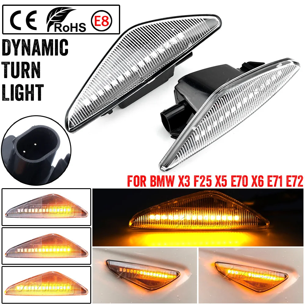 

2Pcs Sequential Dynamic Flowing LED Side Marker Light Turn Signal Light Blinker For BMW E70 X5 F25 X3 E71 X6 2007-2013