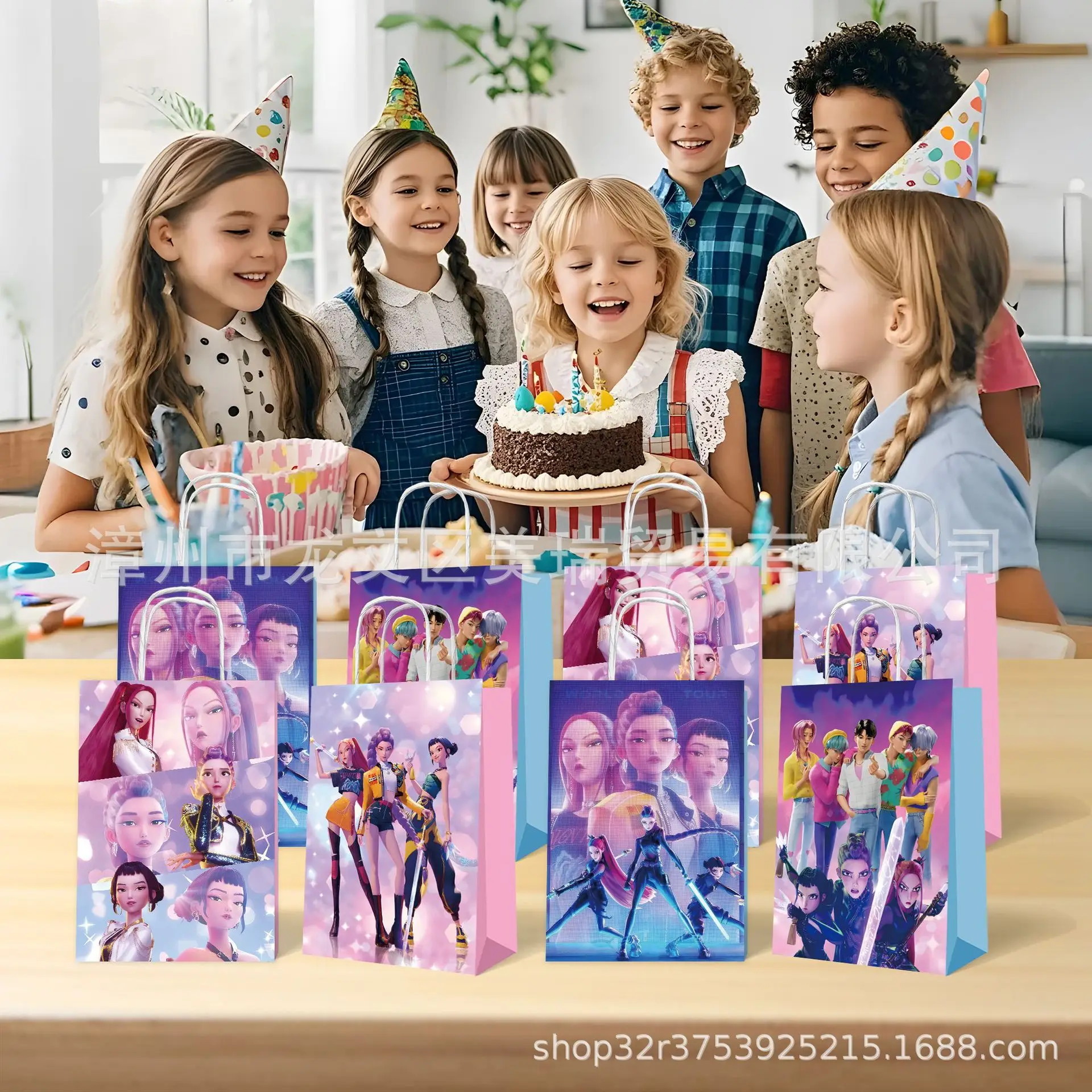 

Kpop Demon Hunters Kids 12pcs Handbag Cute Candy Bag Girl Portable Gift Bag Cool Kraft Paper Bag Girls' Birthday Party Set Gifts