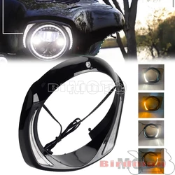 7inch Motorcycle LED Fang Headlight Bezel Visor Trim Ring For Harley Touring Street Electra Glide 2014-up Batwing Fairing Black