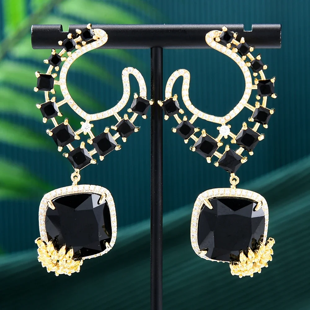 

Soramoore Trendy Heart Square Dangle Earrings for Women Bridal Wedding Multicolor CZ Bijoux High Quality Brand Gorgeous Trendy