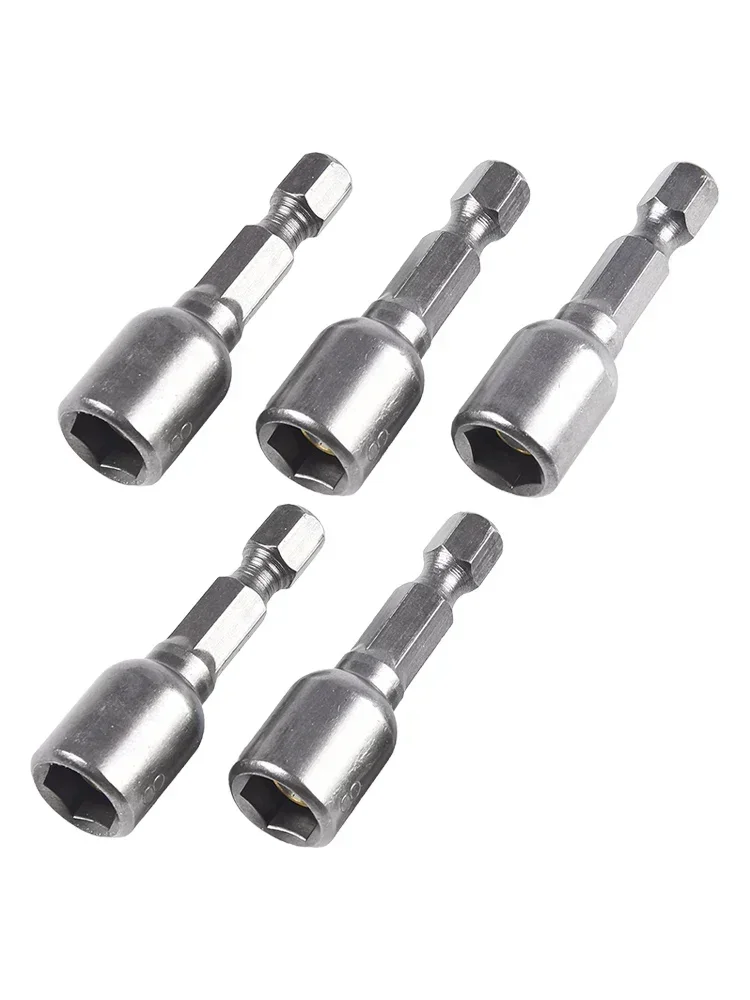 5pcs 8mm Magnetic Nut Driver Set 1/4 Hex Socket Adapter Drill Bit For Power Wrench Screwdriver Tools Parts Length 42mm