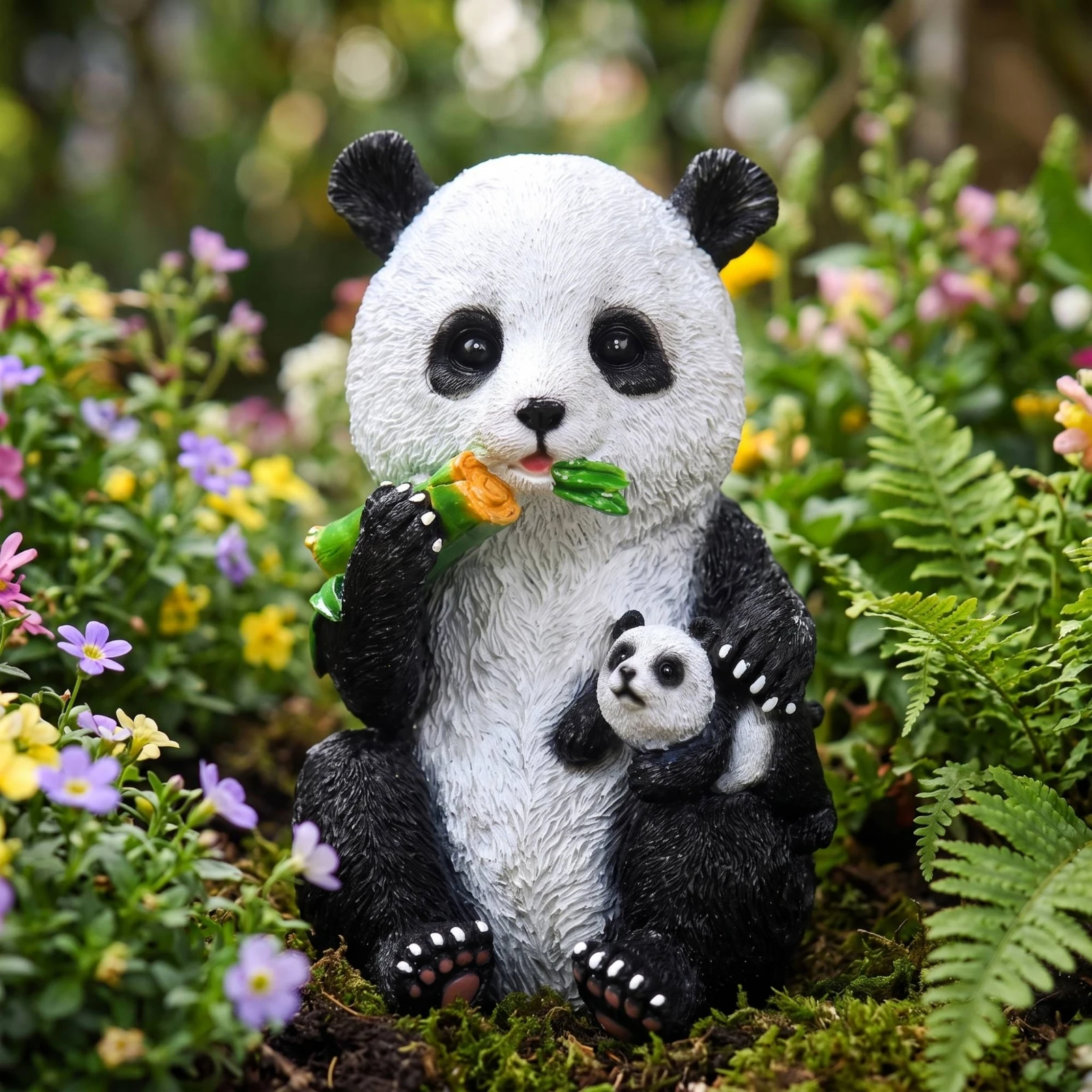 Panda Garden Ornament Weatherproof Resin Panda Figurine Animal Garden Statue Detailed Sturdy for Courtyard, Lawn