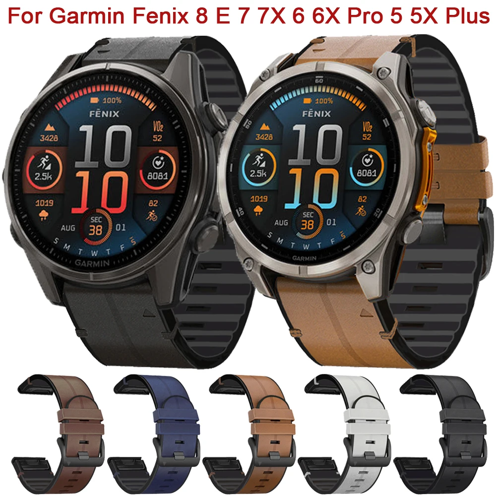 22mm 26mm Silicone Leather Strap For Garmin Fenix 8 E 7X 7 6 6X Pro 5 5X Band Epix Pro Gen 2 47mm 51mm Forerunner 955 Bracelet