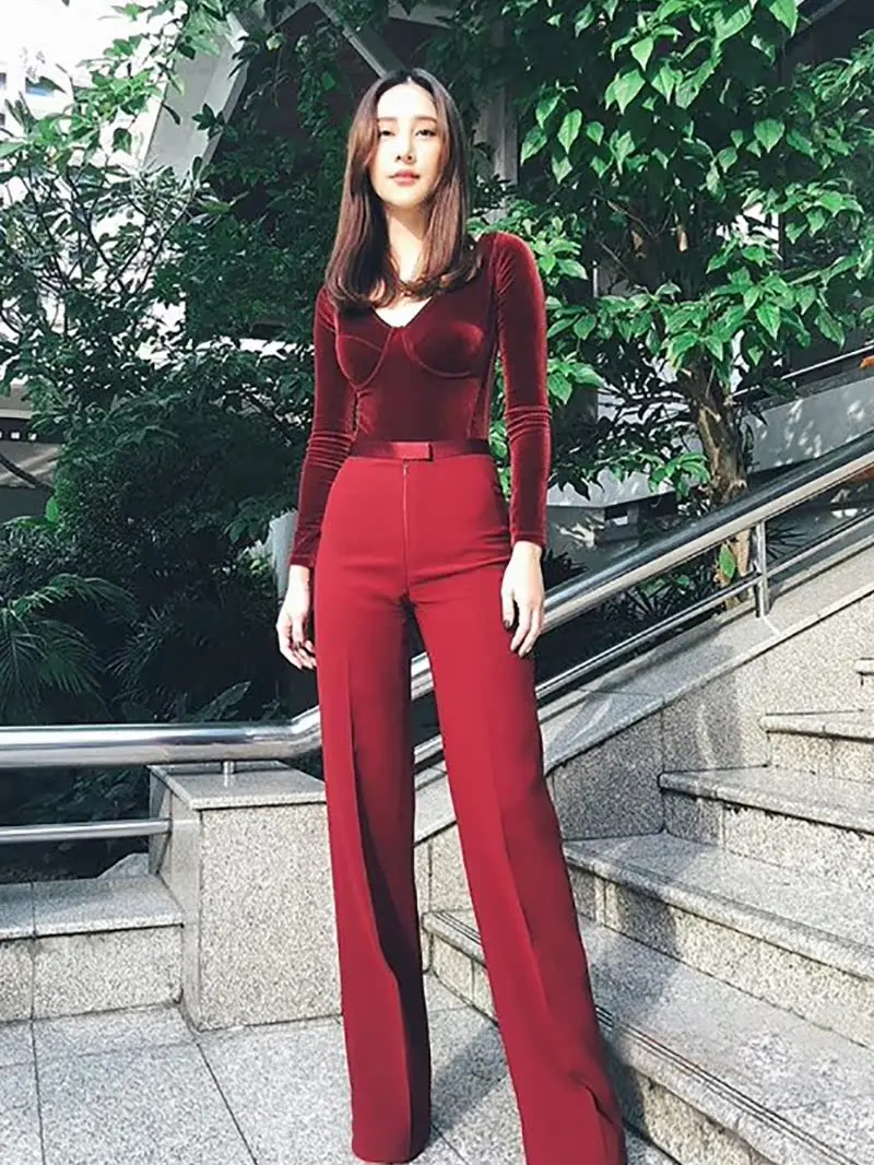 

Slimming Velvet High Waist Jumpsuit Evening Gown Set for Women Trendy Brand Spring Summer Ele Ladylike Faionable