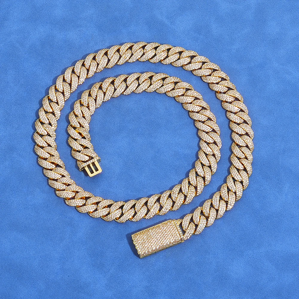 HHIOK 13.5mm Full Inlaid With Zircon Cuban Link Necklace Iced Out Brass Customizable Carved Text Hip Hop Men Women Jewelry Gifts