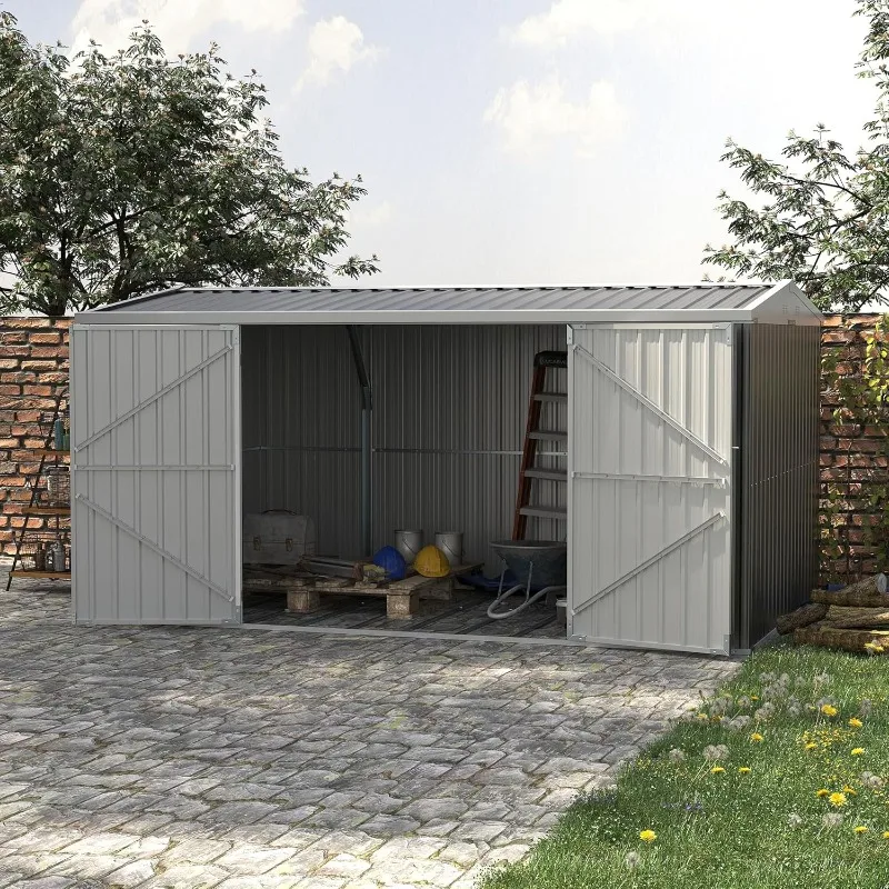 EG1408-H200-2H Outdoor Steel Motorcycle Shed Prefab Garden Storage Kit for Garage Tool Room Utility House or Warehouse