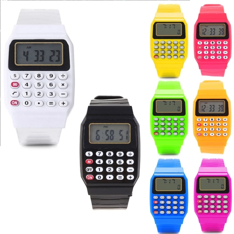 Reloj pulsera con calculadora electrónica multiusos con fecha silicona para niños a